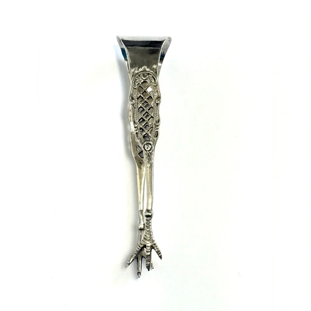 Antique Victorian Austrian 800 Silver 34g Sugar Cube Tongs Bird Claw Gothic